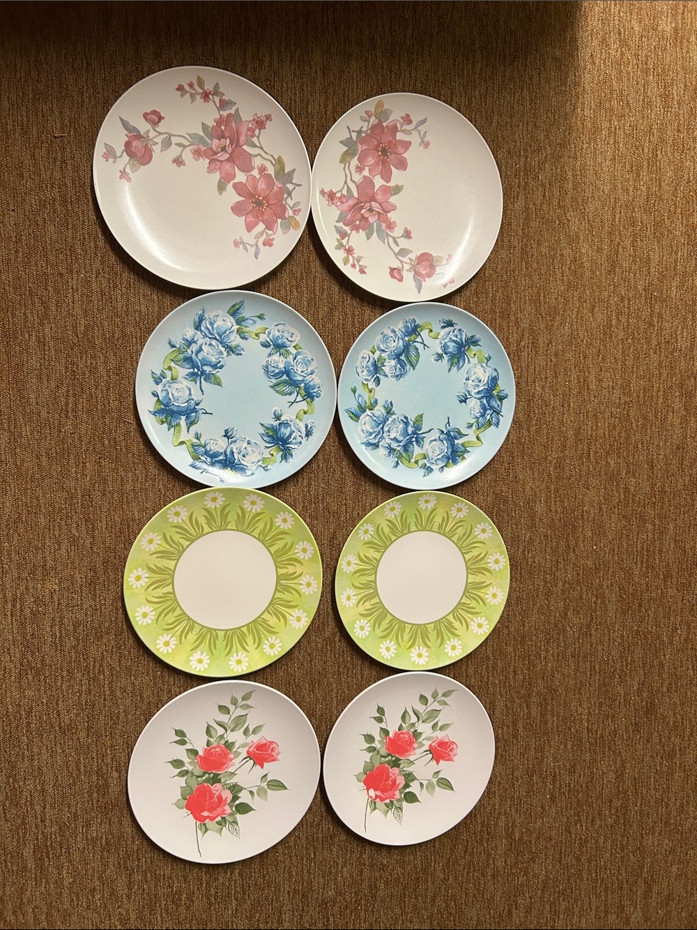 Set of 8 Vintage Melamine Floral Plates